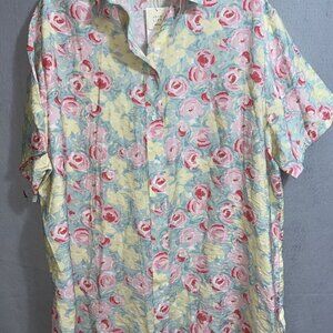 Lefties Women's Pink Floral Button-Down Shirt Viscose Blend Sz M NWT MSRP $89‎